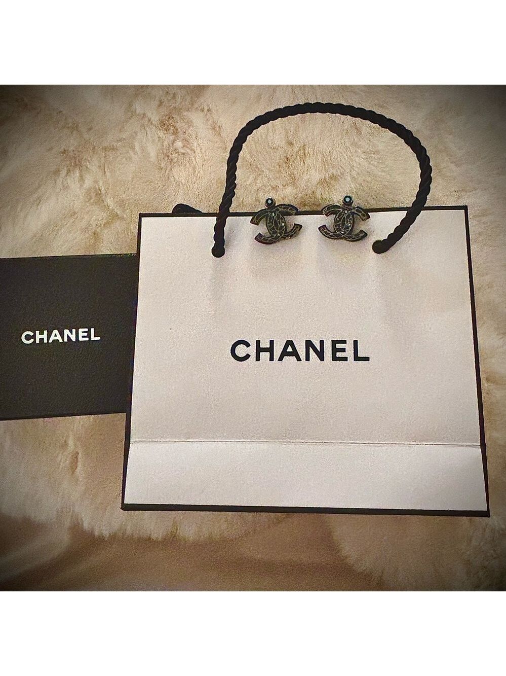 CHANEL Blue Crystal Logo Earrings - Authentic- with Box/Bag - Picture 3 of 13